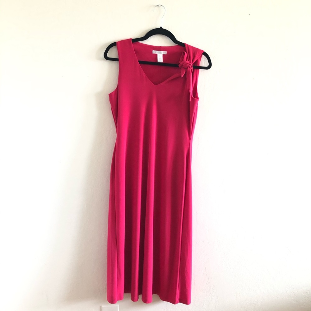 London Times Pink Midi V-Neck Party Dress